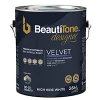 A picture of the can of BeautiTone Designer Paint with a black color design for the When it comes to BeautiTone Paints, Pollocks' experts know absolutely everything there is to know about paint and paint for the Velvet sheen 