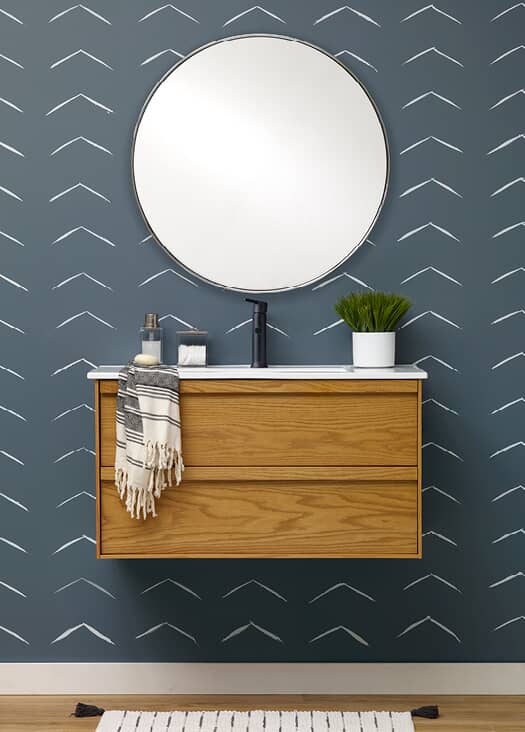 angled painted bathroom wall
