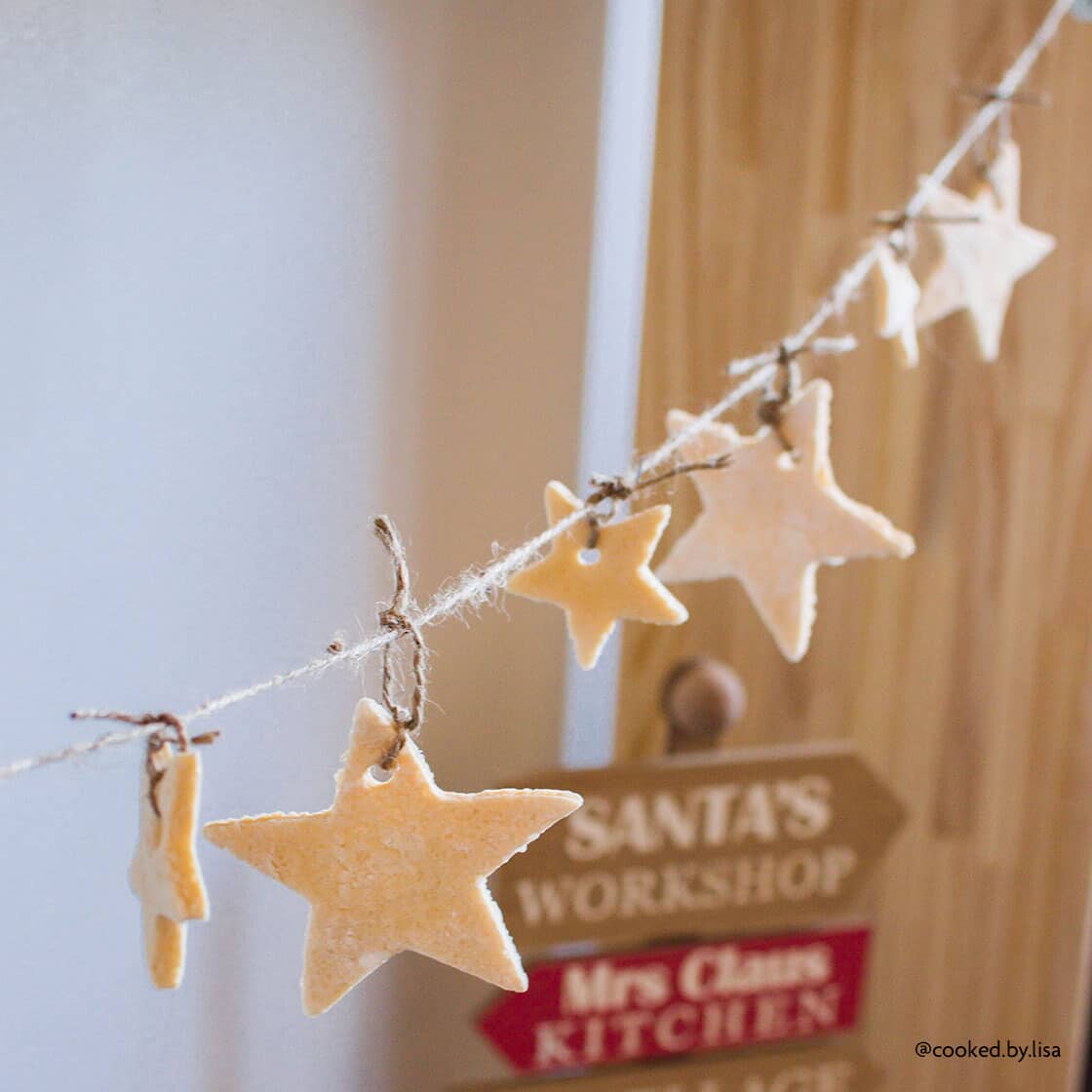 Christmas salt dough garland hanging up