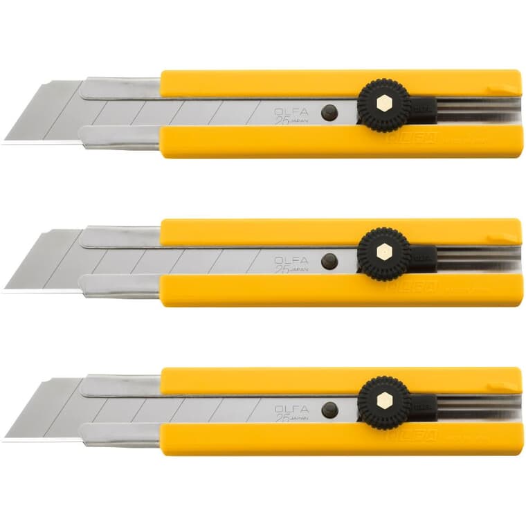 Heavy Duty Snap-Off Blade Utility Knife - 25 mm, 3 Pack