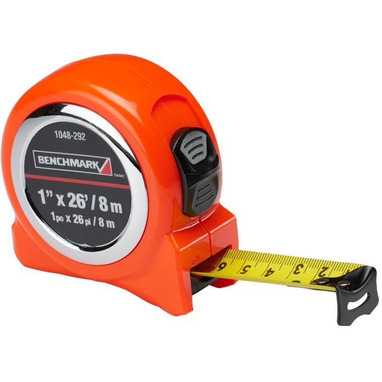 Ruban à mesurer haute visibilité orange, 1 po x 26 pi/8 m