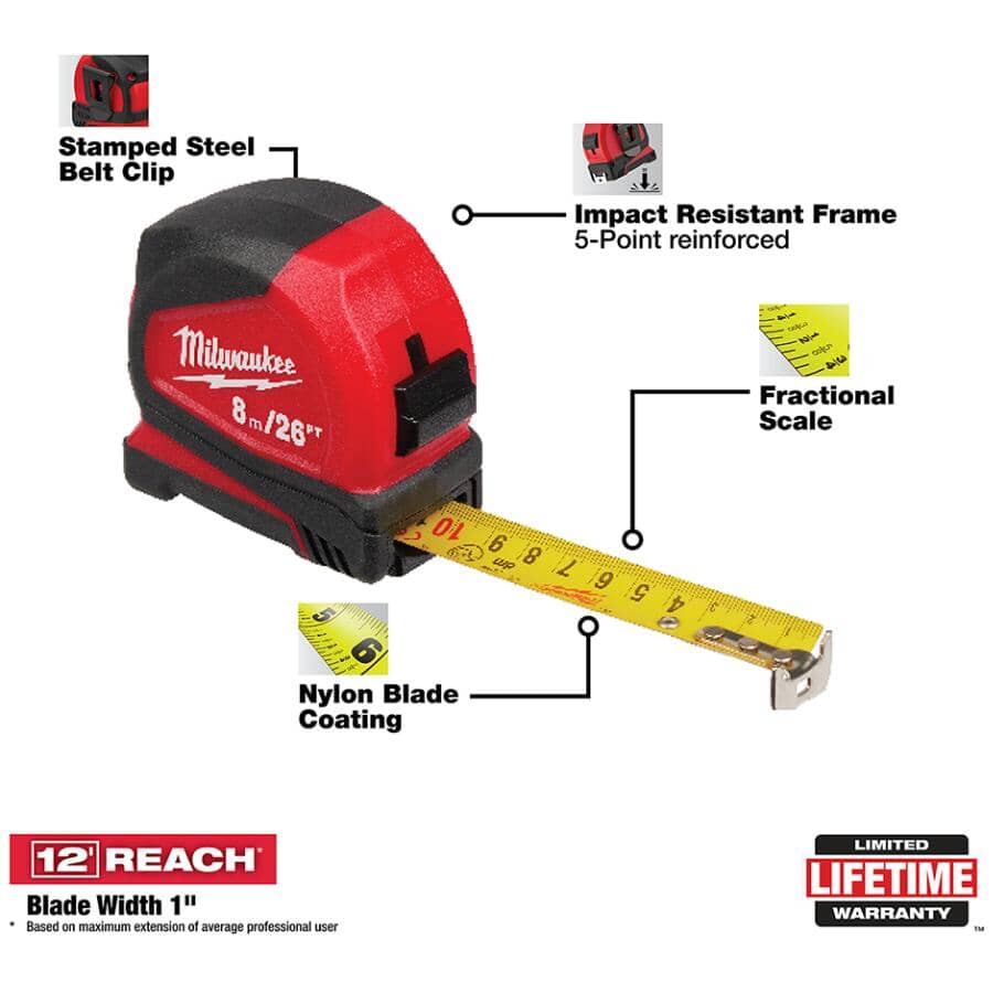 MILWAUKEE 26' / 8 m Compact Tape Measure | Home Hardware