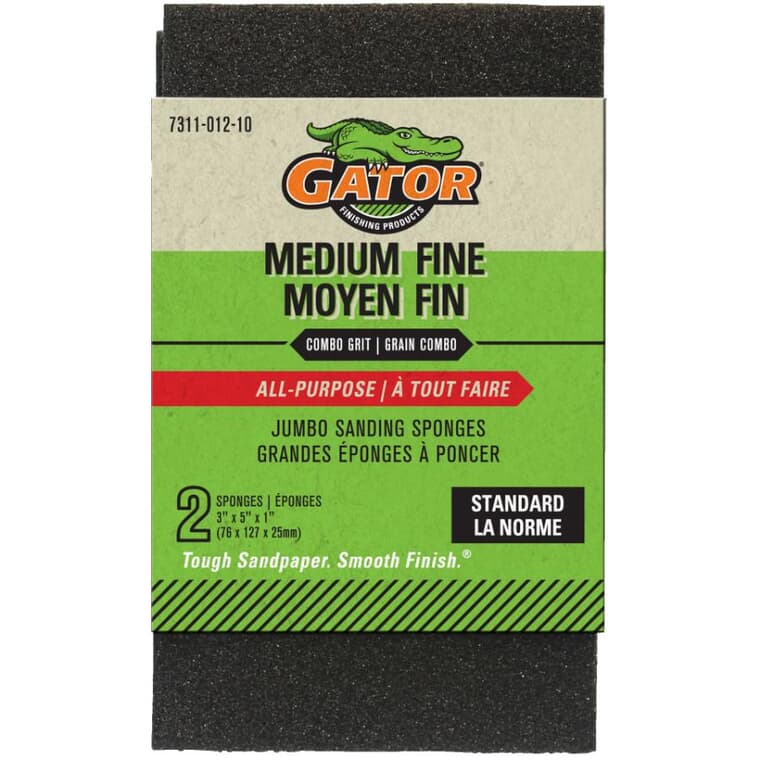 Fine & Medium Grit Jumbo Sanding Sponges - 3" x 5", 2 Pack