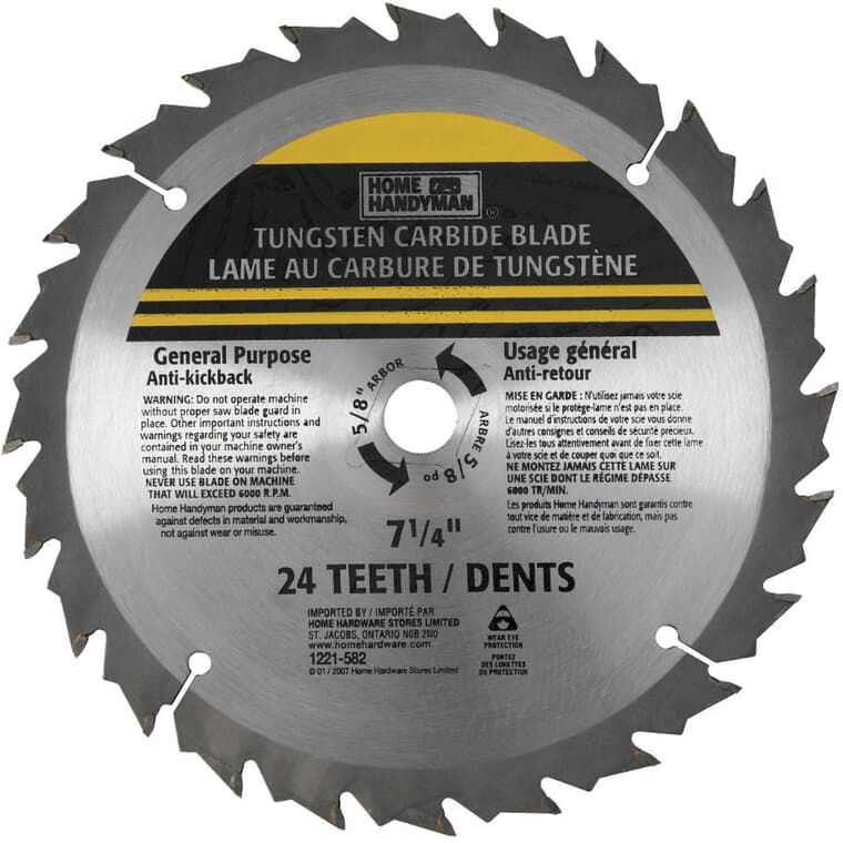 7-1/4" 24 Tooth Carbide Circular Saw Blade