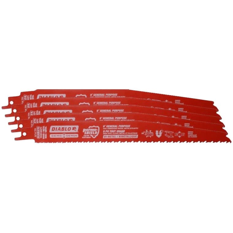 5 Pack 9" 8/14 Tooth Multi Purpose Reciprocating Saw Blades