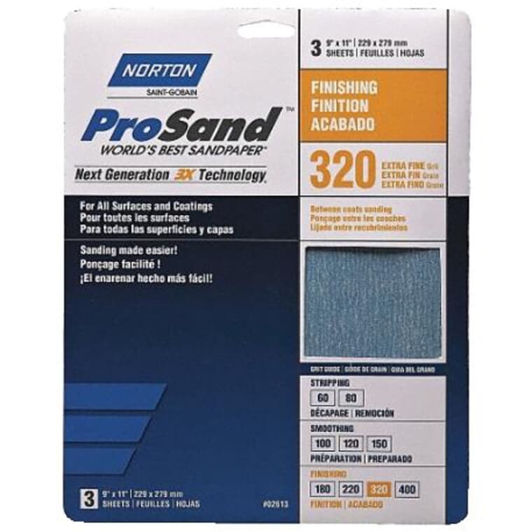 320 Grit Aluminum Oxide Sandpaper - 9" x 11", 3 Pack