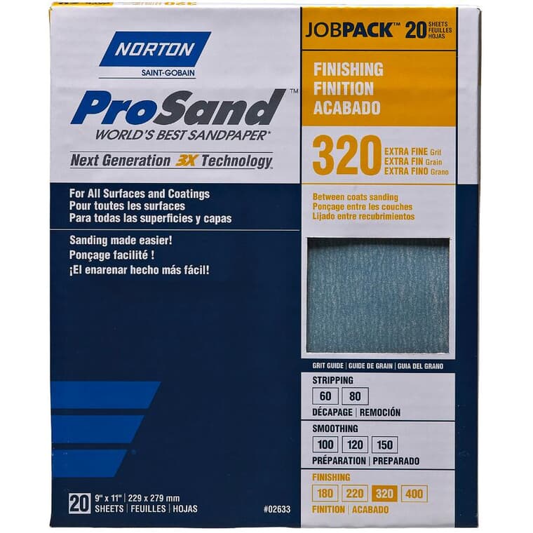 320 Grit Aluminum Oxide Sandpaper - 9" x 11", 20 Pack