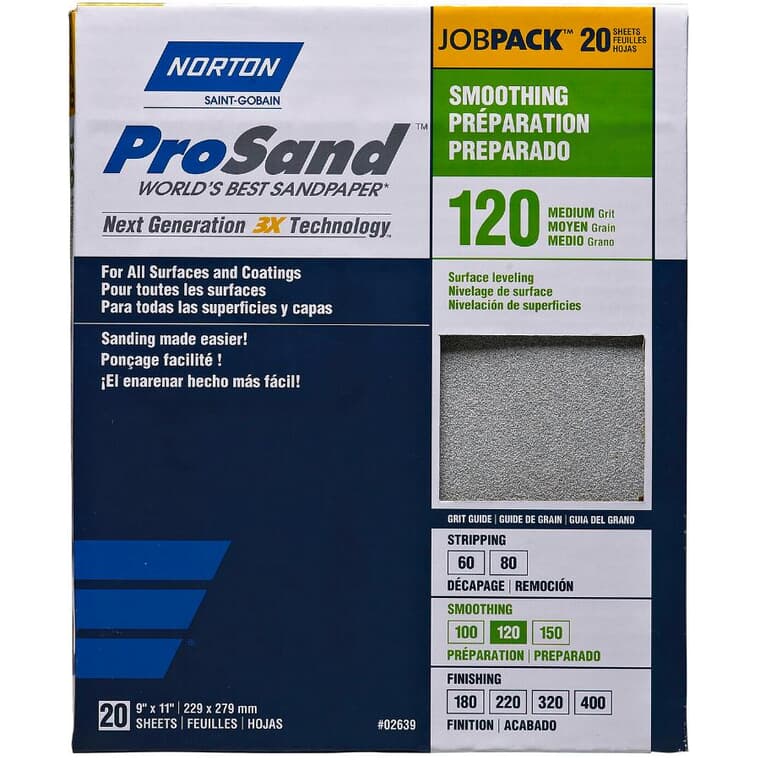 120 Grit Aluminum Oxide Sandpaper - 9" x 11", 20 Pack