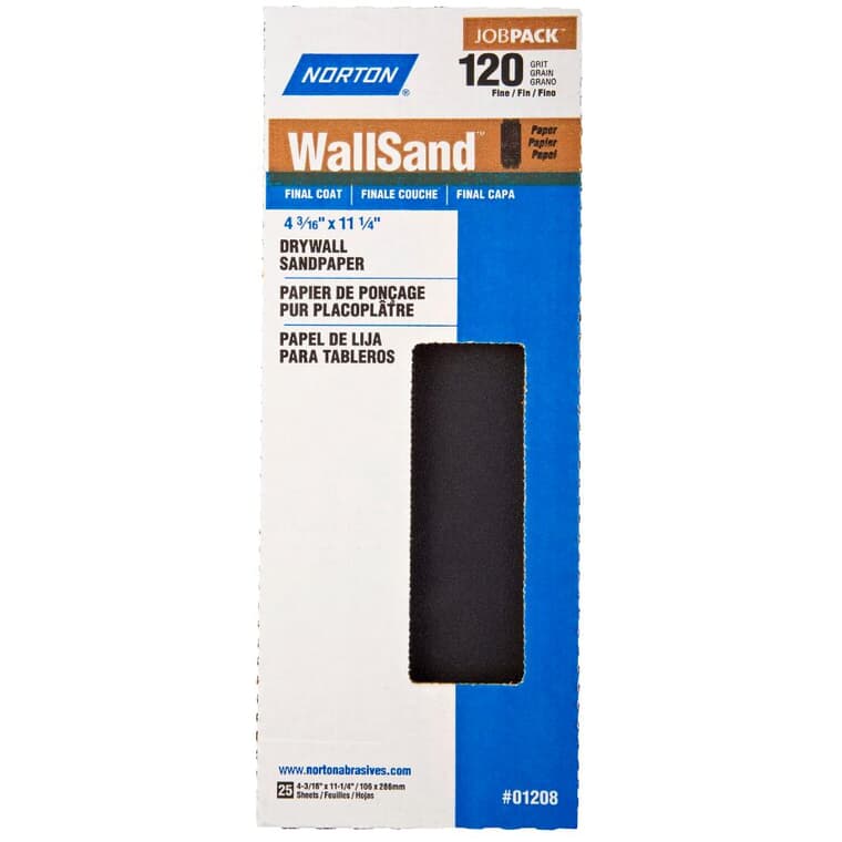 120 Grit Drywall Sandpaper - 4-3/16" x 11", 25 Pack
