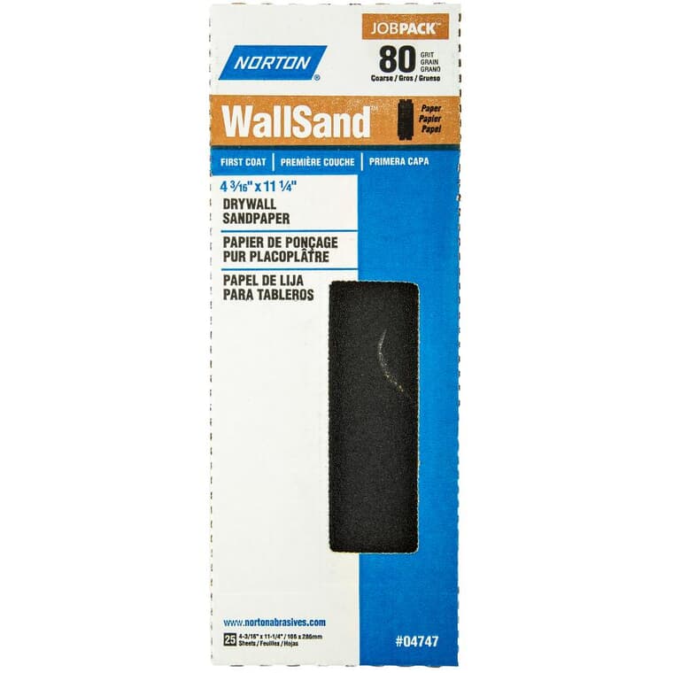 80 Grit Drywall Sandpaper - 4-3/16" x 11", 25 Pack
