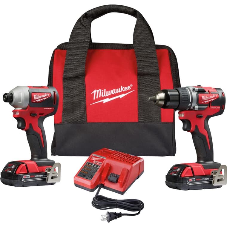M18 Redlithium Cordless Compact Drill Driver & Impact Driver Combo Kit - 18V + 2 Batteries + Charger + Tool Bag