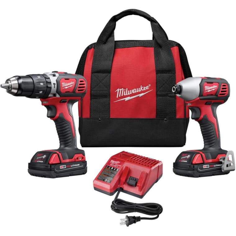 M18 Redlithium 18V Cordless Compact Hammer Drill & Impact Driver Combo Kit - with 2 Batteries, Charger & Tool Bag