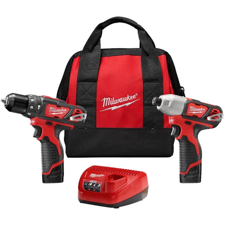 M12 Lithium-Ion Cordless Hammer Drill & Impact Driver Combo Kit – 12V + 2 Batteries + Charger + Tool Bag