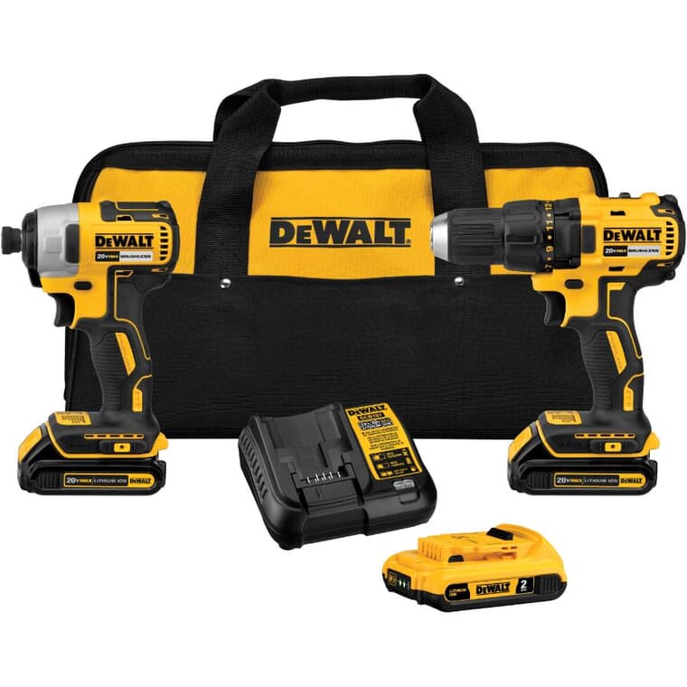 2 Tools 20 Volt Lithium-ion Cordless Combo Kit, with Bonus Battery