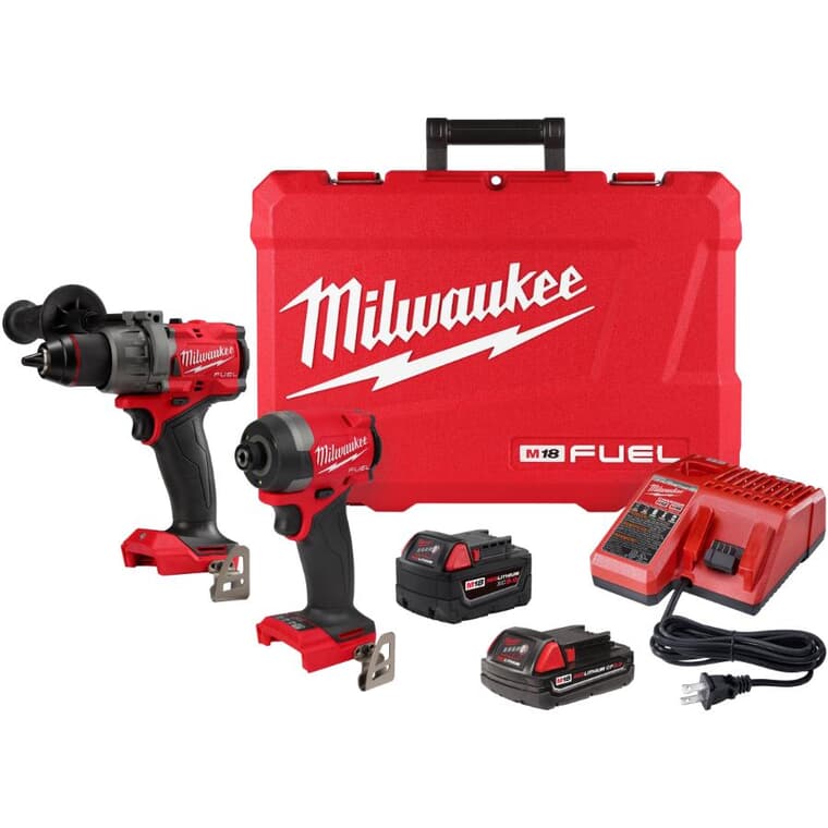 M18 Lithium Ion Cordless Hammer Drill & Impact Driver Combo Kit - 18V + 2 Batteries + Charger + Tool Case