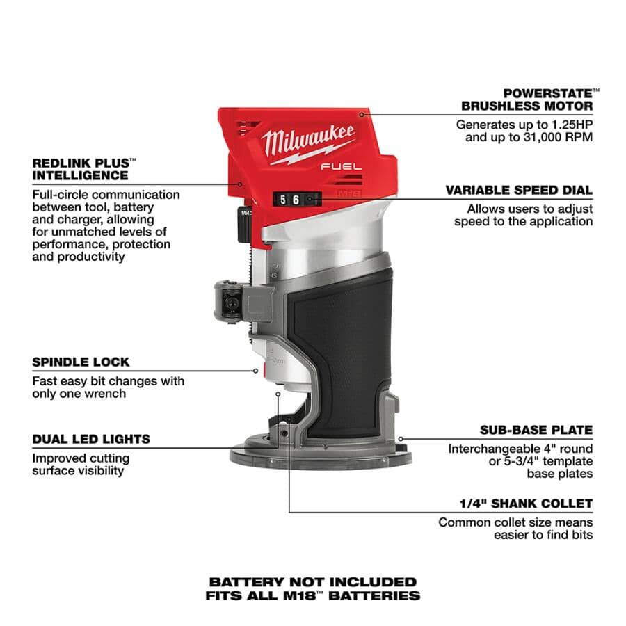MILWAUKEE M18 Fuel 18V Cordless Compact Router | Home Hardware