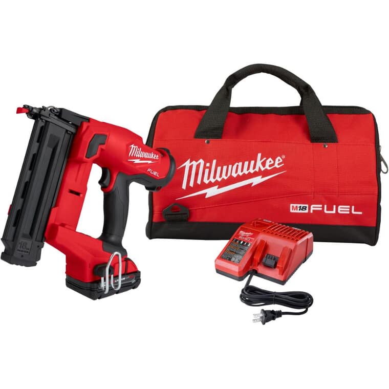 M18 Fuel Cordless Brad Nailer Kit - with Battery, Charger & Tool Bag, 18 Gauge
