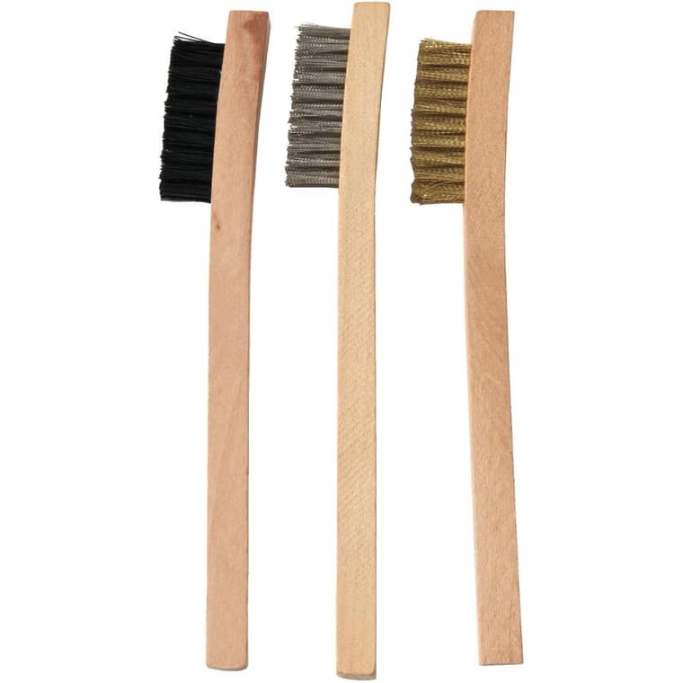 Wire Brush Set - Plastic, Stainless Steel & Brass Bristles, 3 Pieces