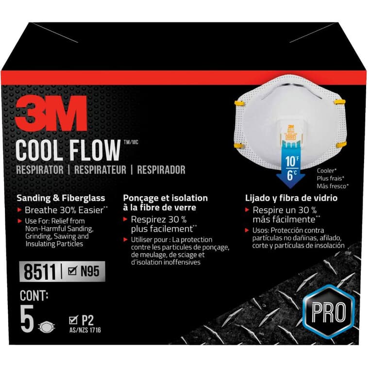 N95 Cool Flow Valve Respirator - Sanding & Fiberglass, 5 Pack