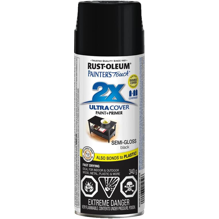 Painter's Touch 2X Ultra Cover Spray Paint - Semi-Gloss Black, 340 g