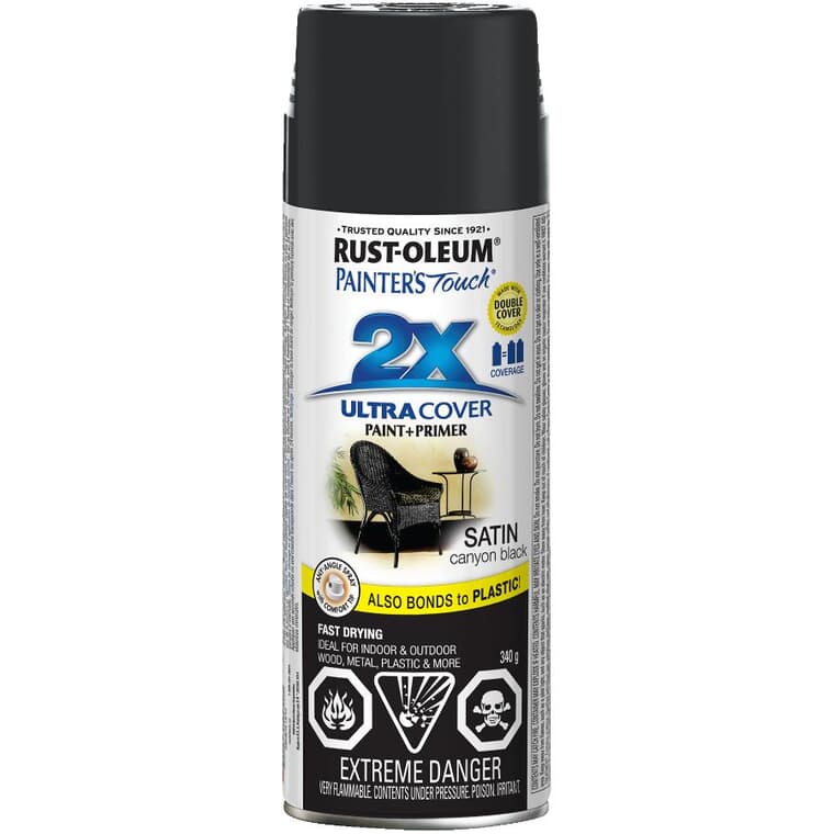 Painter's Touch 2X Ultra Cover Spray Paint - Satin Canyon Black, 340 g