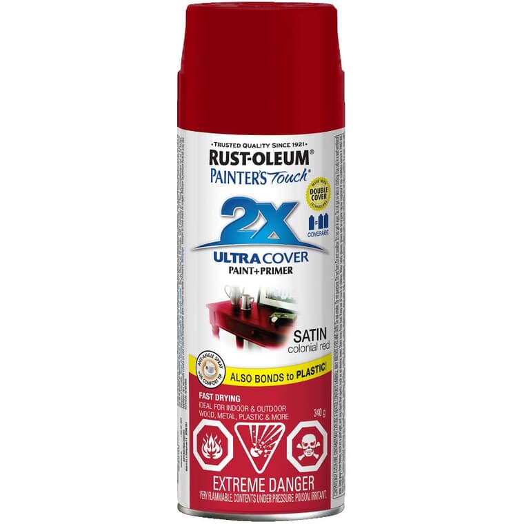 Painter's Touch 2X Ultra Cover Spray Paint - Satin Colonial Red, 340 g
