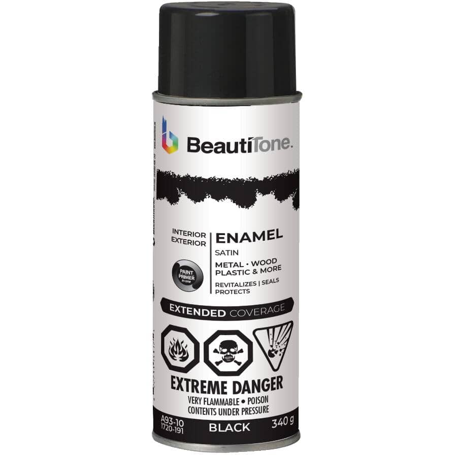 Beauti-Tone 340g Interior/Exterior Black Satin Solvent Paint | Home Hardware