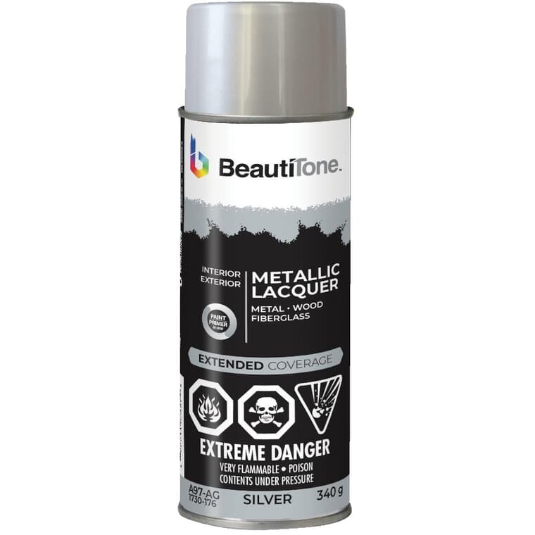 Metallic Lacquer Spray Paint - Gloss Silver, 340 g