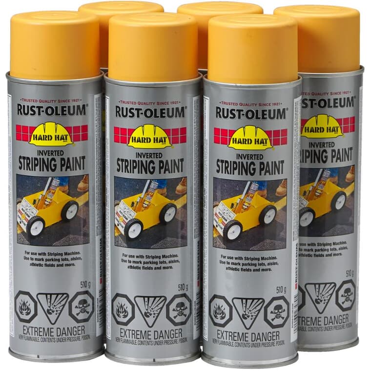 Inverted Striping Acrylic Spray Paint - Yellow, 510 g, 6 Pack