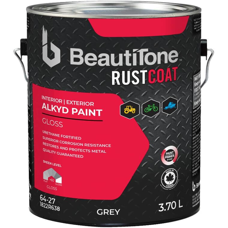 Alkyd Rust Paint - Gloss Grey, 3.7 L