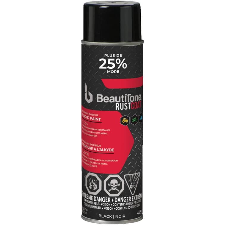 Alkyde Rust Paint Spray - Gloss Black, Plus 25% More, 425 g