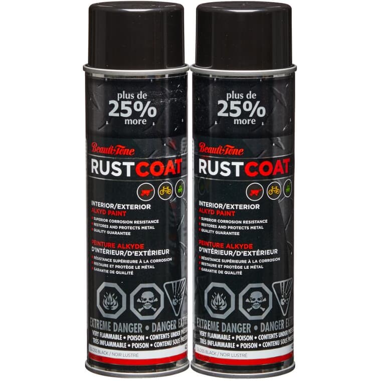 Alkyd Rust Spray Paint - Gloss Black, 425 g, 2 Pack