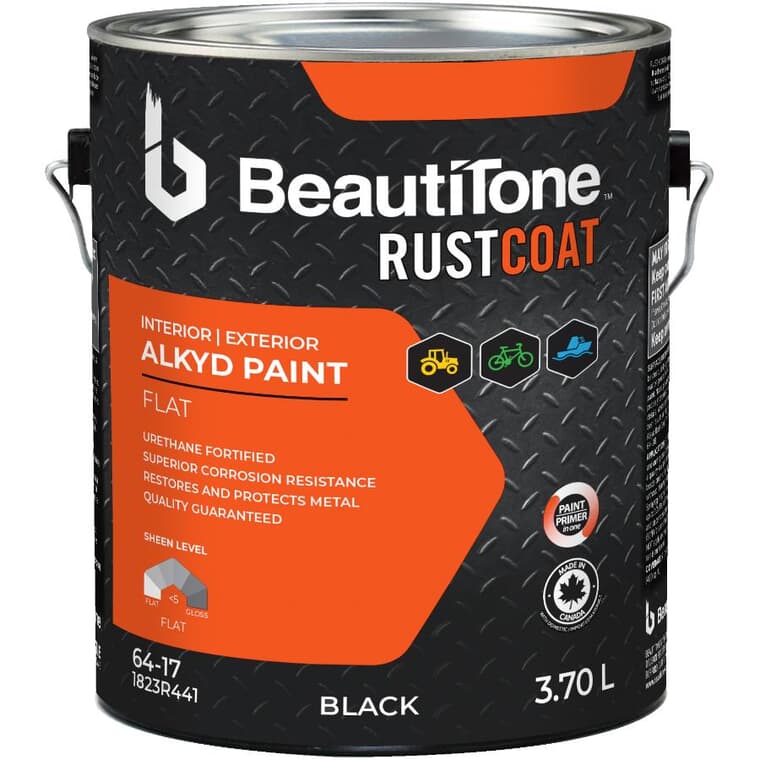 Alkyd Rust Paint - Flat Black, 3.7 L