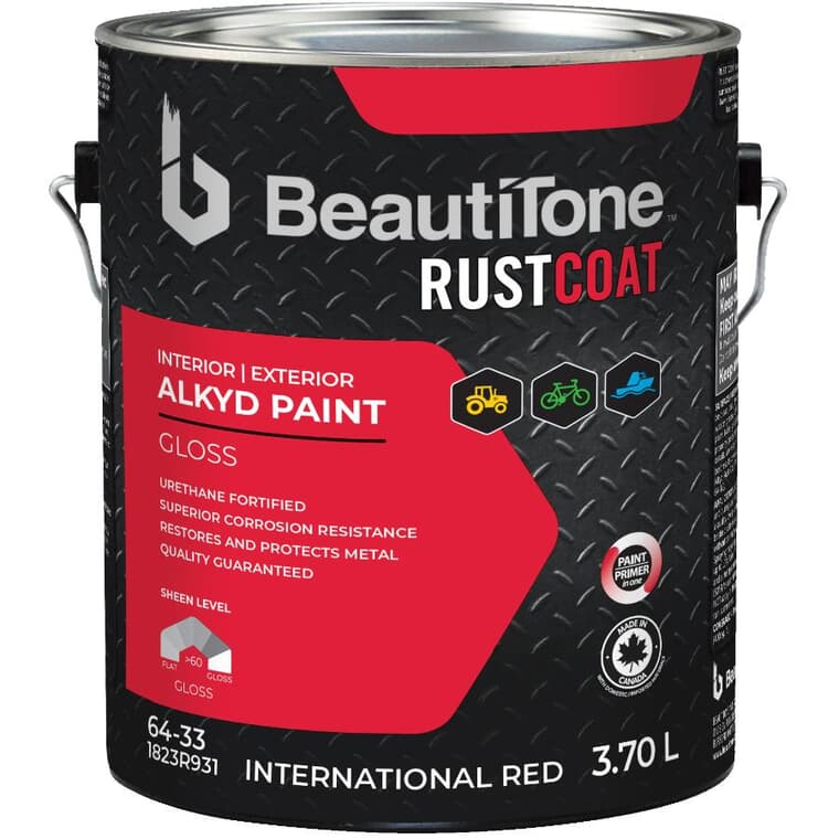 Alkyd Rust Paint - Gloss International Red, 3.7 L