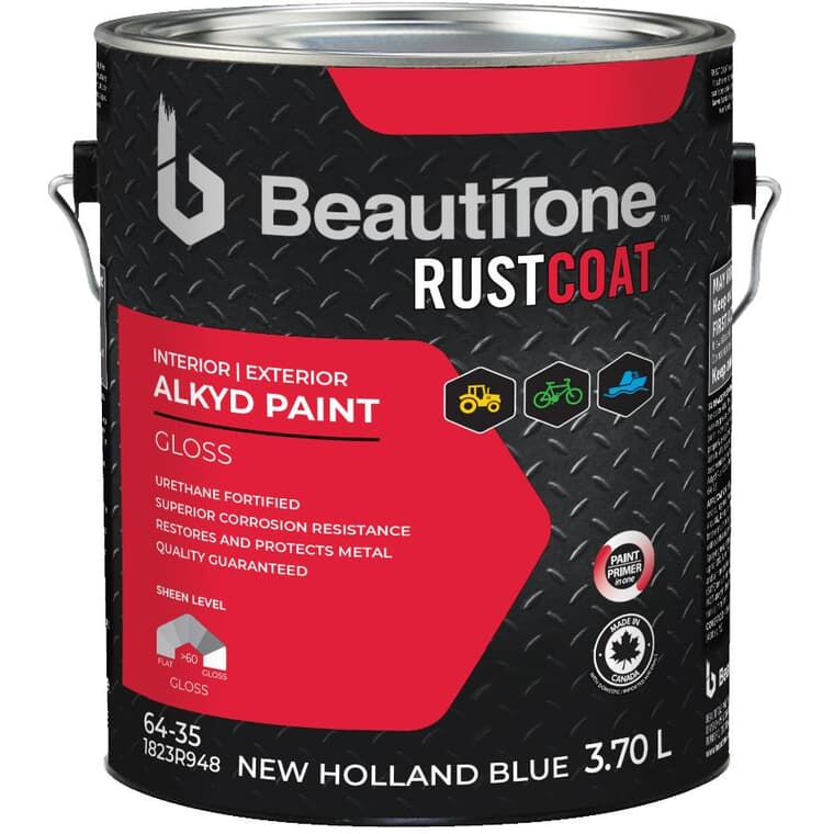 Peinture antirouille à l'alkyde pour accessoires, fini lustré, nouveau bleu Holland, 3,7 L