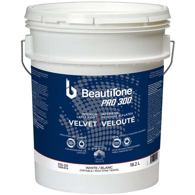 Interior Acrylic Latex Velvet Paint - Tintable White, 18.2 L