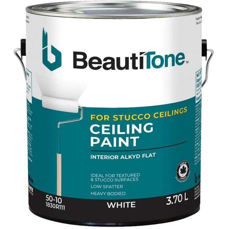 Stucco Ceiling Alkyd Paint - Flat White, 3.7 L