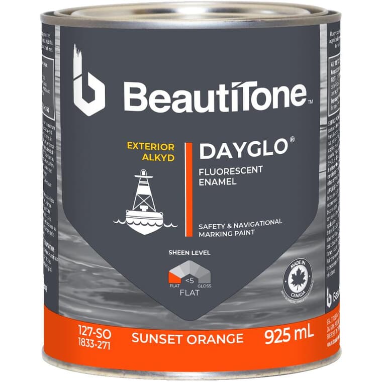 Exterior DayGlo Fluorescent Enamel Paint - Sunset Orange, 925 ml