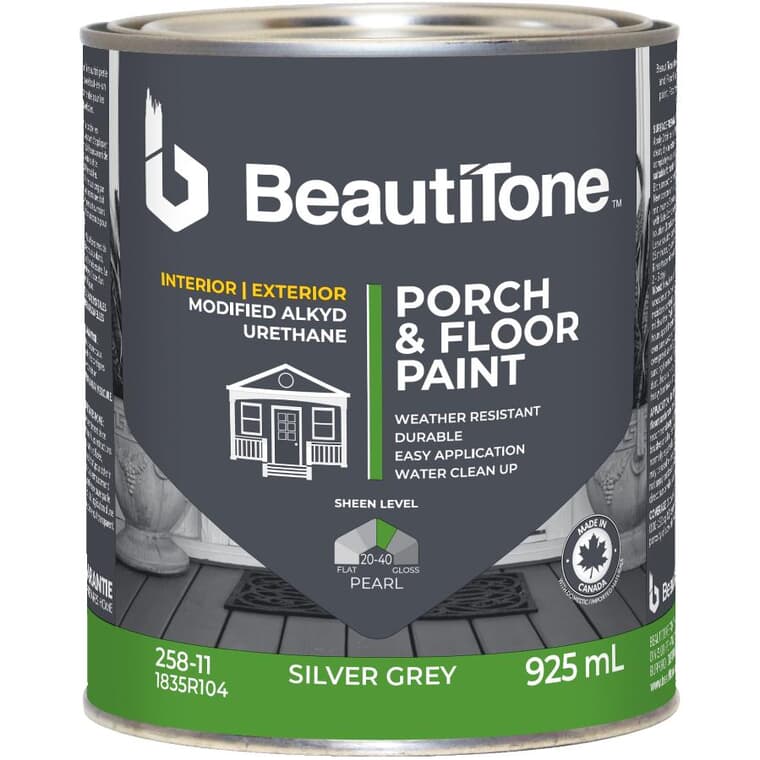 Interior / Exterior Alkyd Pearl Porch & Floor Paint - Silver Grey, 925 ml