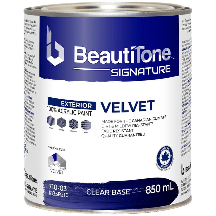 Exterior Acrylic Latex Velvet Paint - Clear Base, 850 ml
