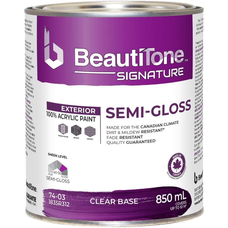 Exterior Acrylic Latex Semi-Gloss Paint - Clear Base, 850 ml