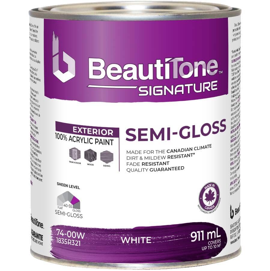 BEAUTITONE SIGNATURE:Exterior Acrylic Latex Semi-Gloss Paint - White Base, 911 ml