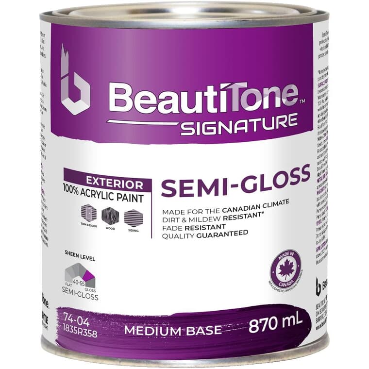 Exterior Acrylic Latex Semi-Gloss Paint - Medium Base, 870 ml