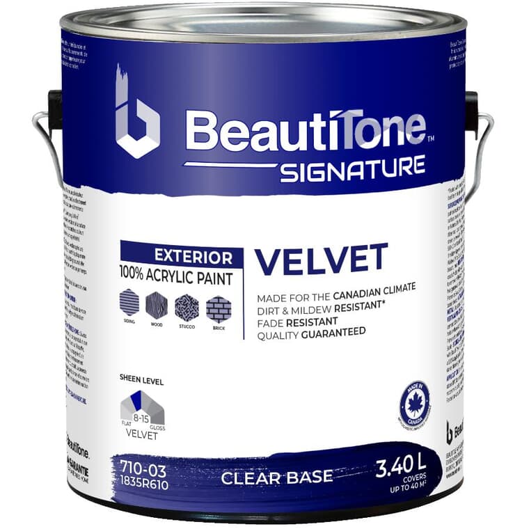 Exterior Acrylic Latex Velvet Paint - Clear Base, 3.4 L
