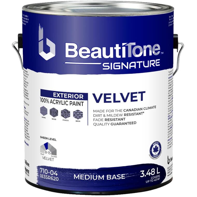 Exterior Acrylic Latex Velvet Paint - Medium Base, 3.48 L