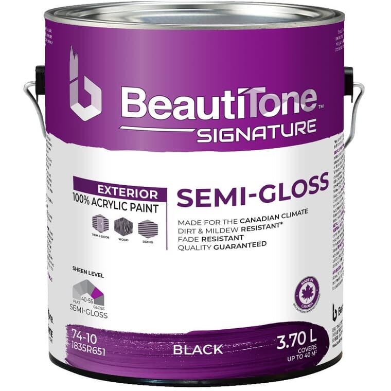 Exterior Acrylic Latex Semi-Gloss Paint - Black, 3.7 L