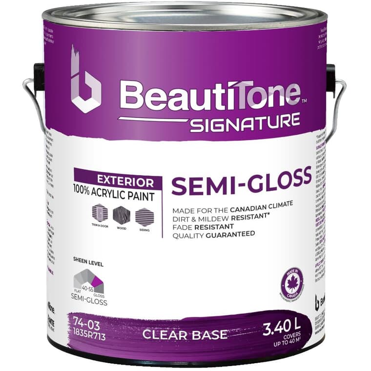 Exterior Acrylic Latex Semi-Gloss Paint - Clear Base, 3.4 L