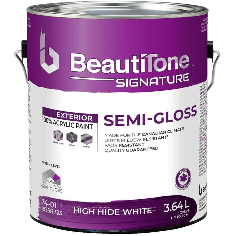 Exterior Acrylic Latex Semi-Gloss Paint - High Hide White, 3.64 L