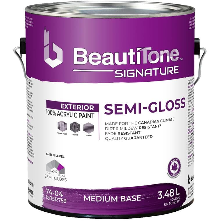 Exterior Acrylic Latex Semi-Gloss Paint - Medium Base, 3.48 L
