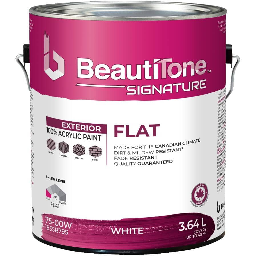 BEAUTITONE SIGNATURE:Exterior Acrylic Latex Flat Paint - White, 3.64 L